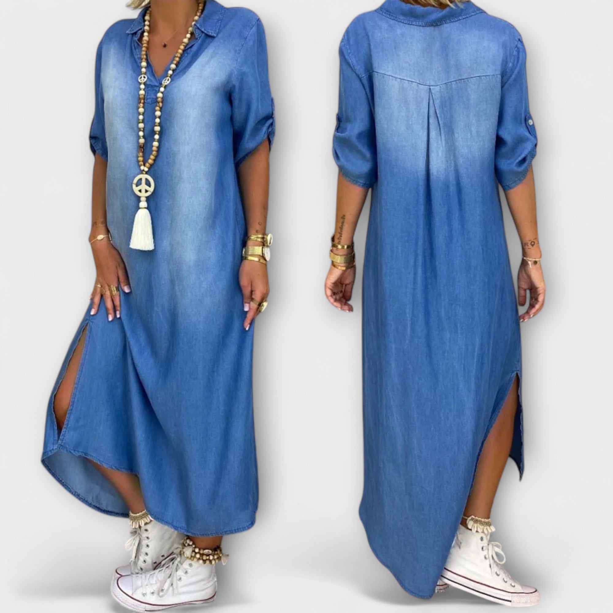 Lea - d?uga d?insowa sukienka z rozci?ciem po bokach