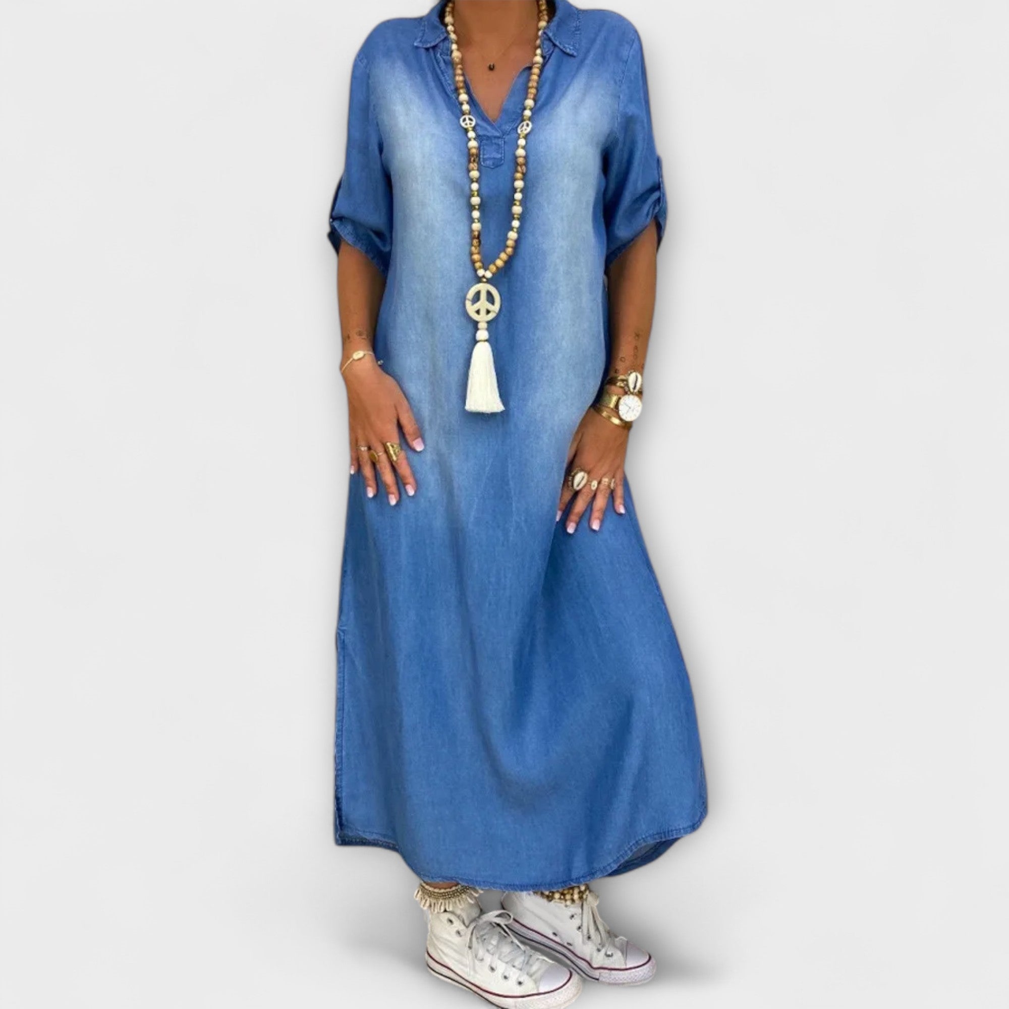 Lea - d?uga d?insowa sukienka z rozci?ciem po bokach