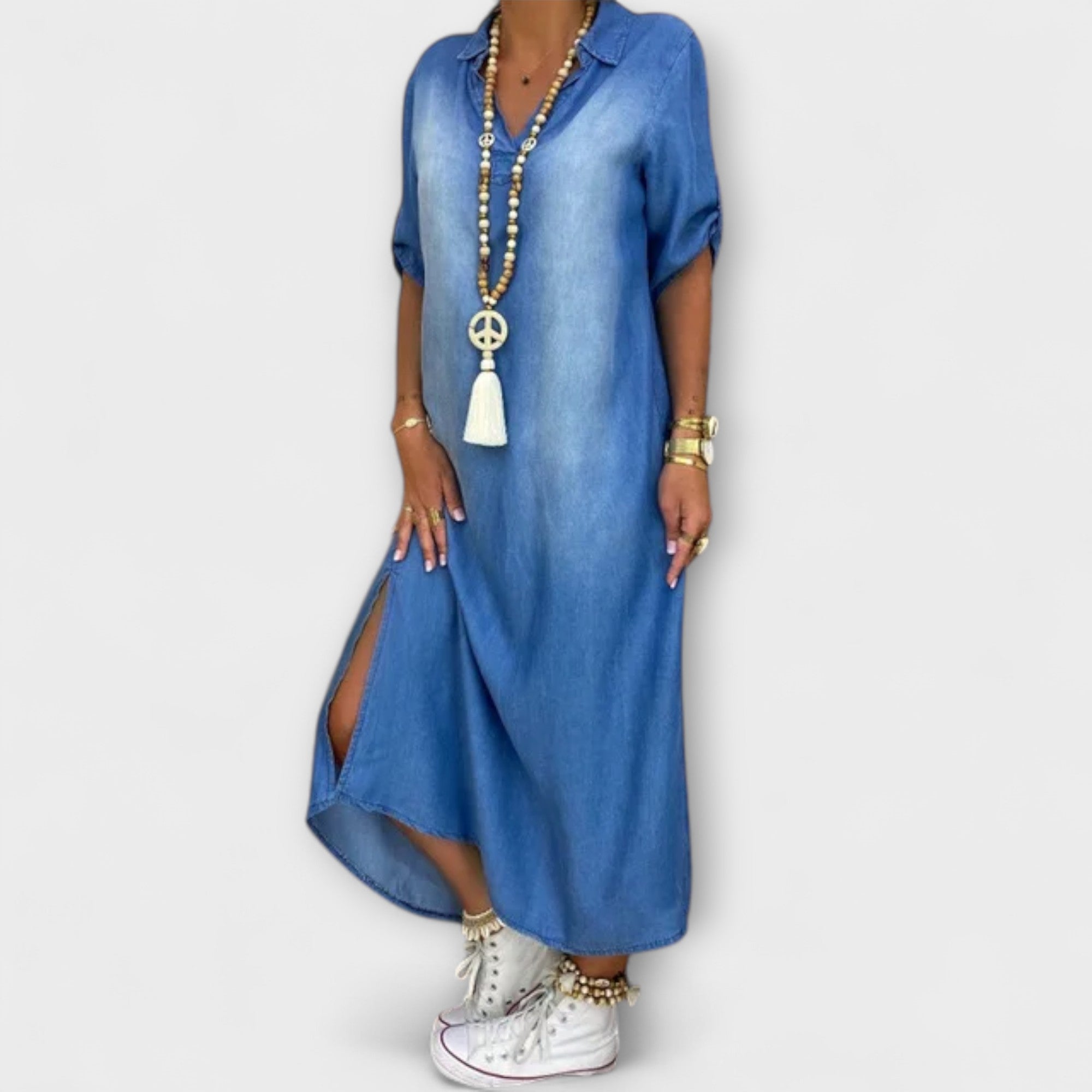 Lea - d?uga d?insowa sukienka z rozci?ciem po bokach