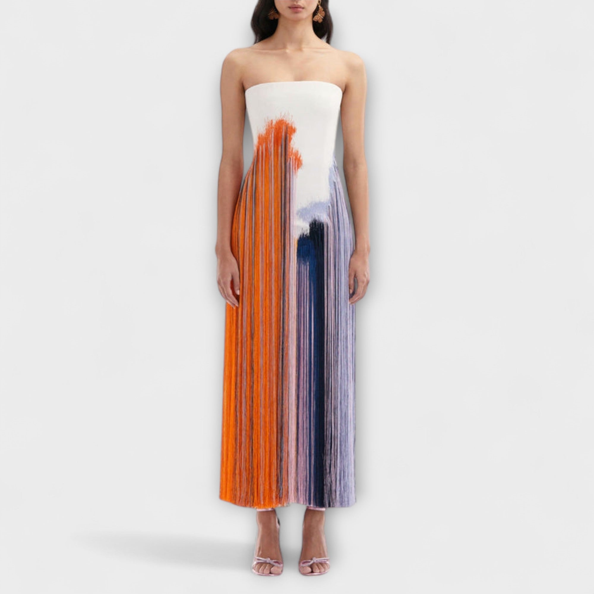 Lato - elegancka sukienka w kolorowy blok z modnymi fr?dzlami