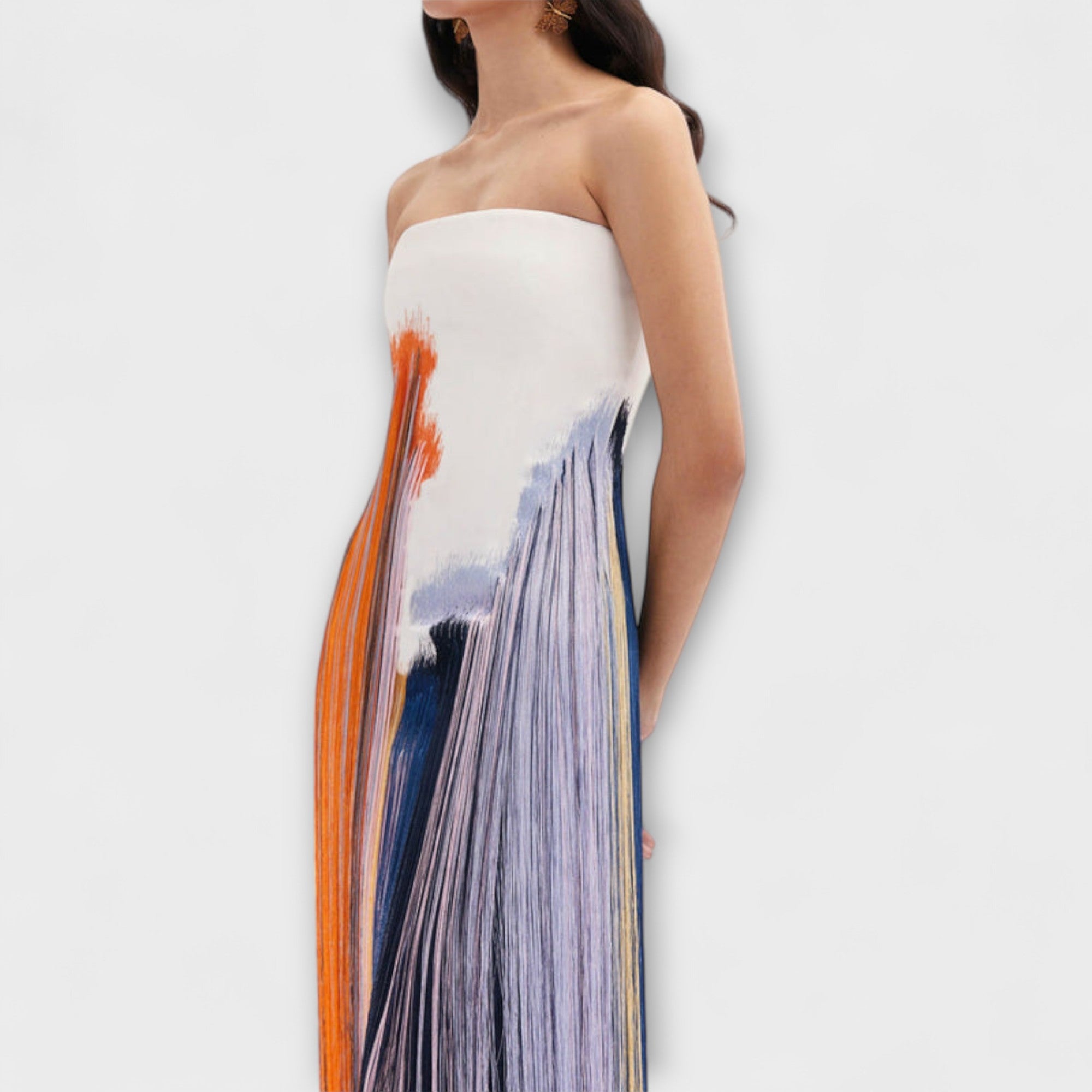 Lato - elegancka sukienka w kolorowy blok z modnymi fr?dzlami