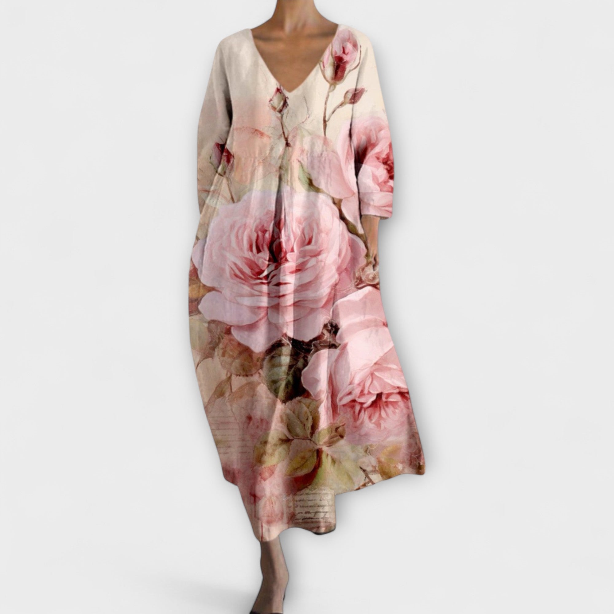 Fiona - d?uga kolorowa sukienka z dekoltem w serek