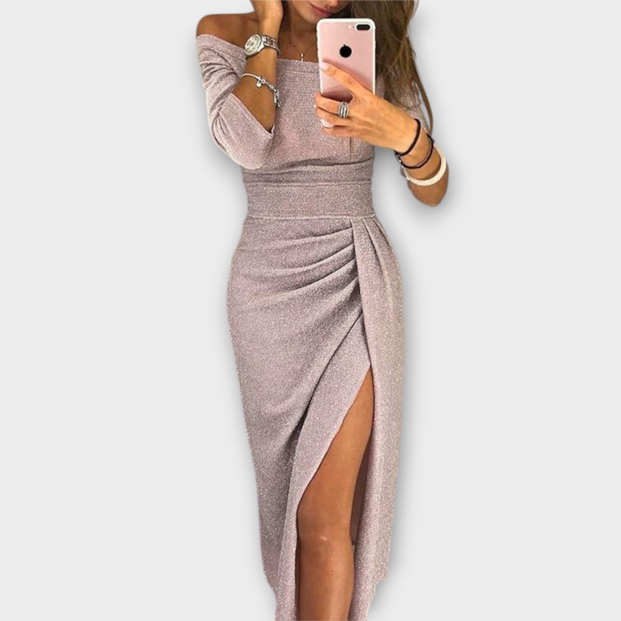 Lena - elegancka sukienka z odkrytymi ramionami
