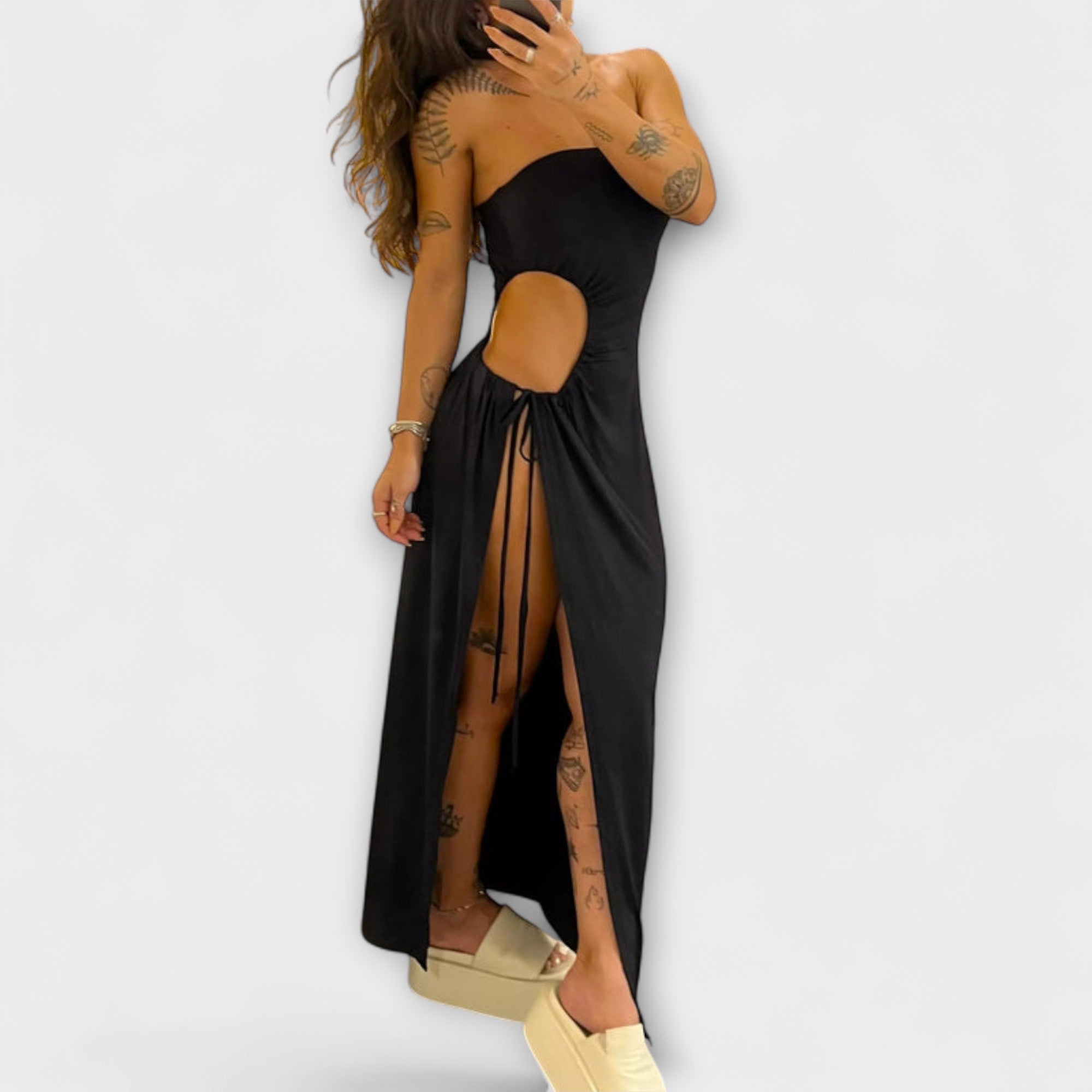 Winona - sukienka body z wi?zaniem bandeau-tie z rozci?ciami po bokach