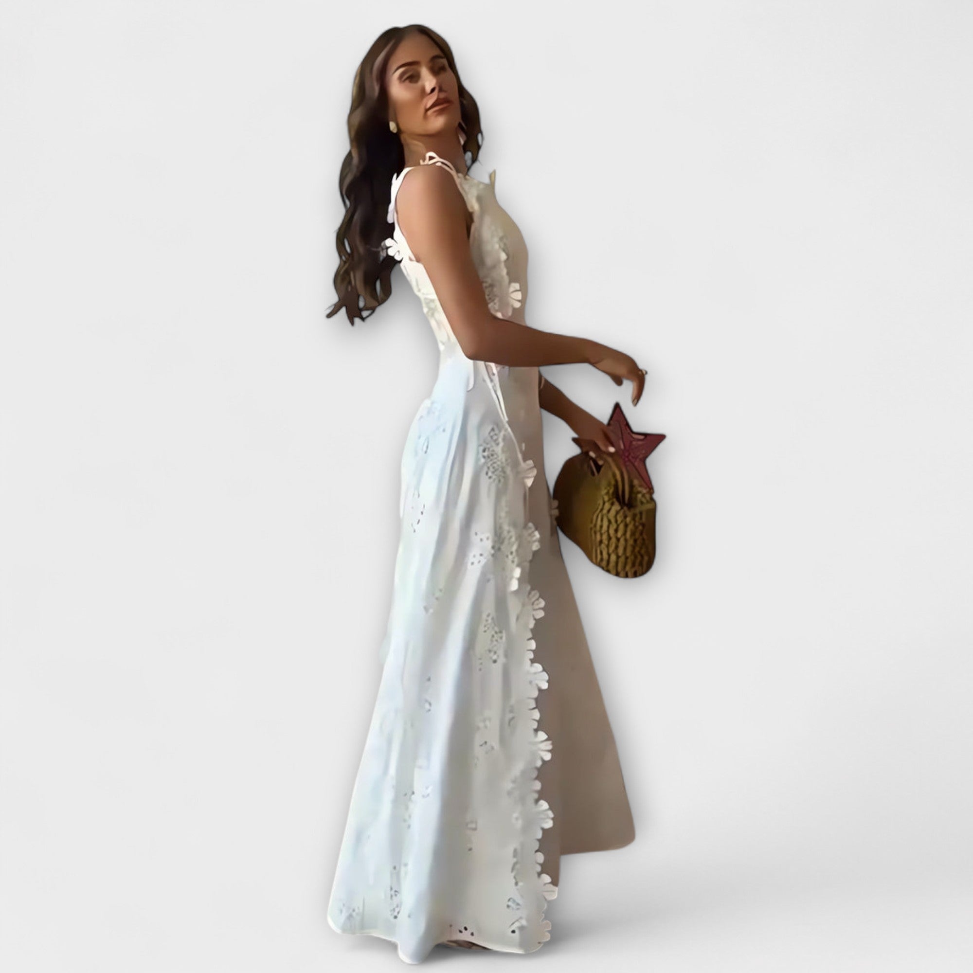 Éliora •€" Sukienka maxi z koronkowym kwiatowym wzorem i wi?zanymi rami?czkami