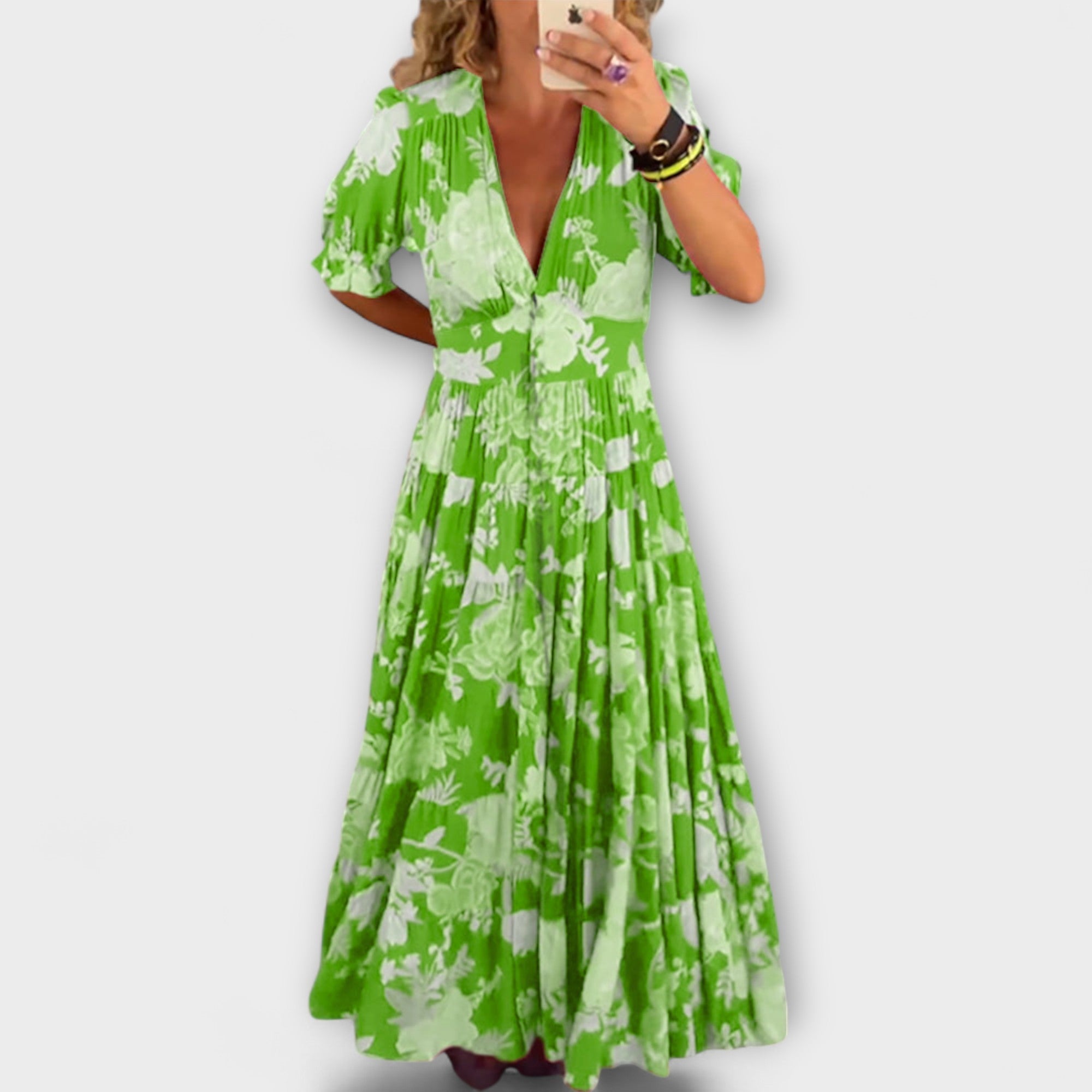 Catrisa - sukienka z dekoltem w serek w kwiaty