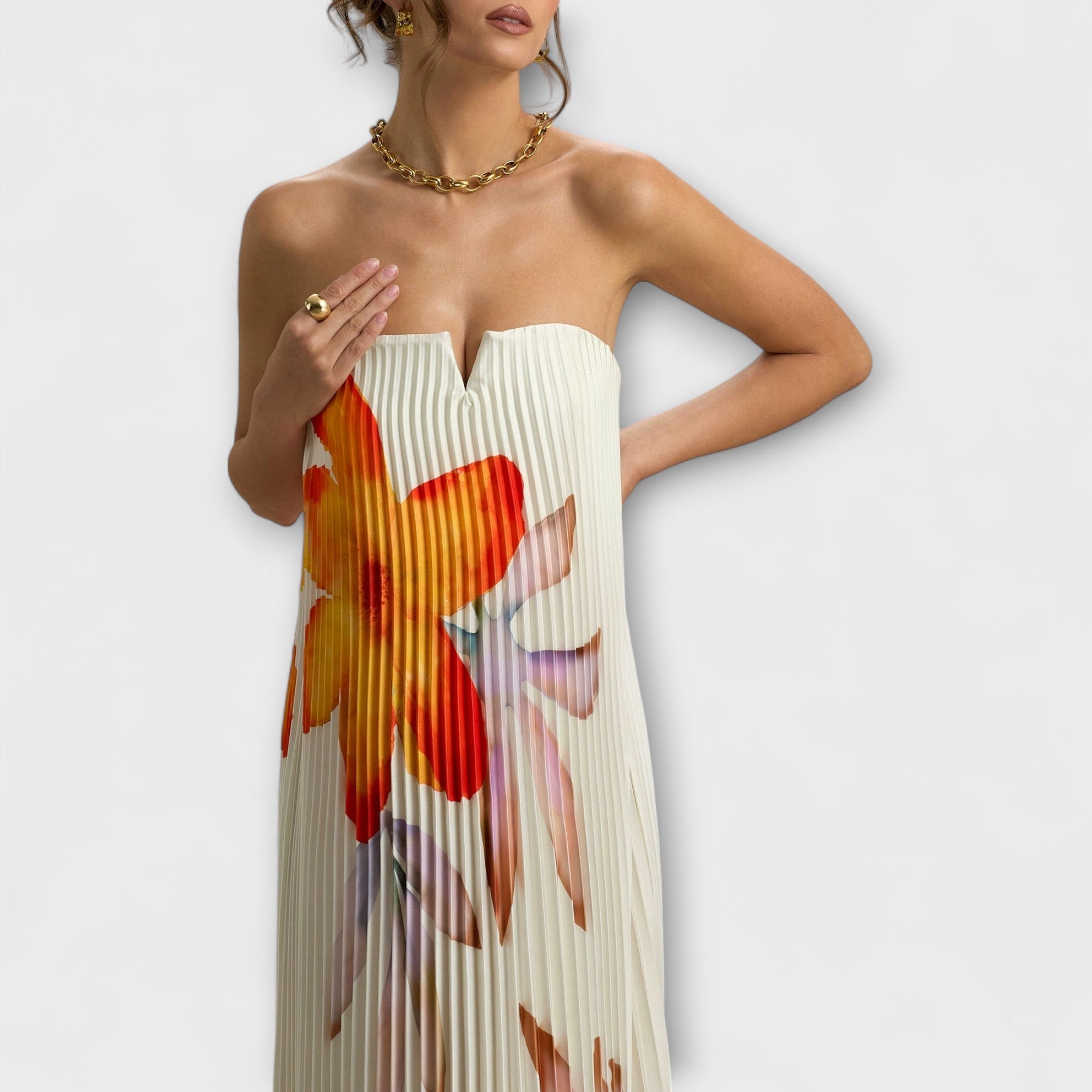 Michelle - sukienka maxi Sweetheart w pomara?czowy kwiatowy