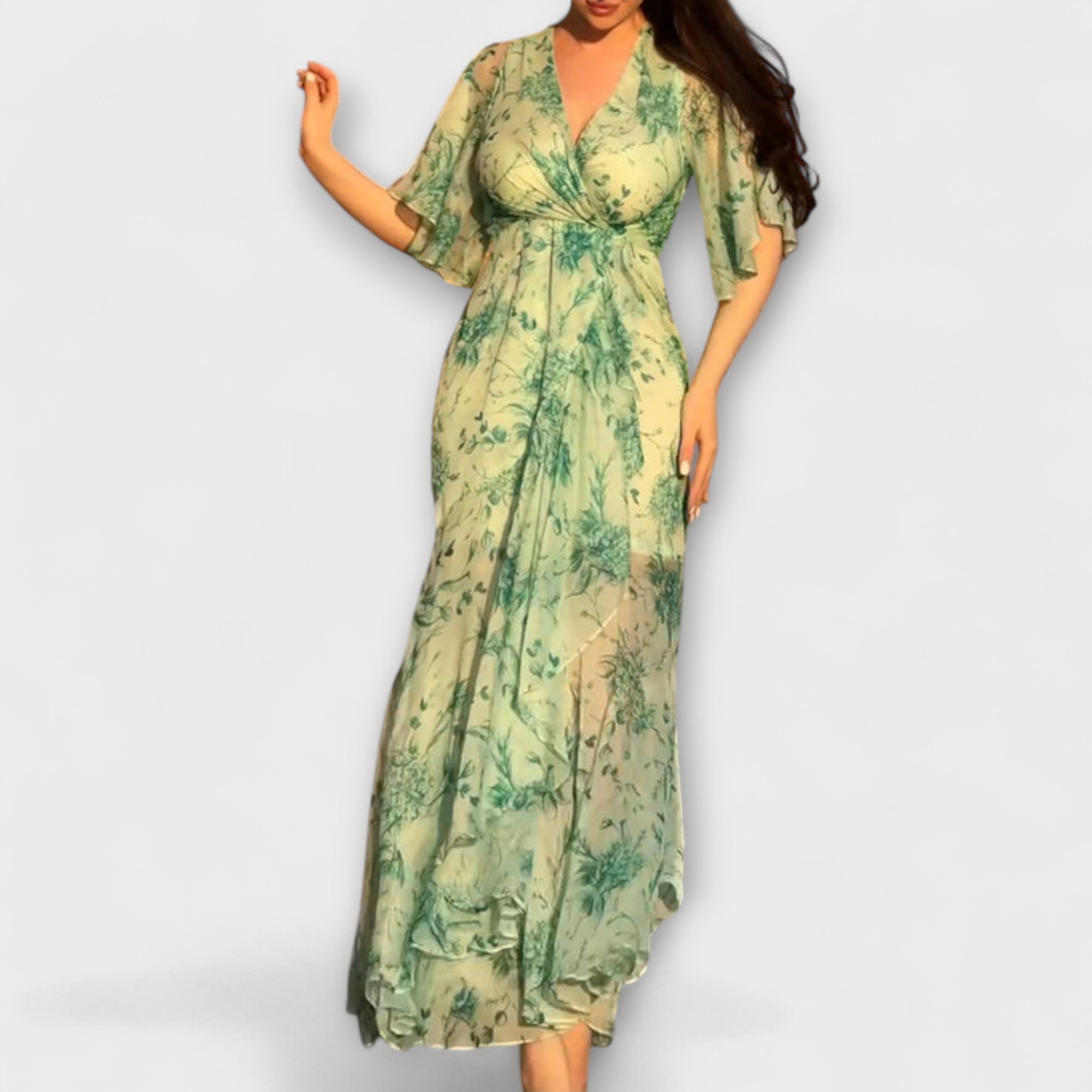 Lana - Elegancka sukienka z dekoltem w serek w kwiaty