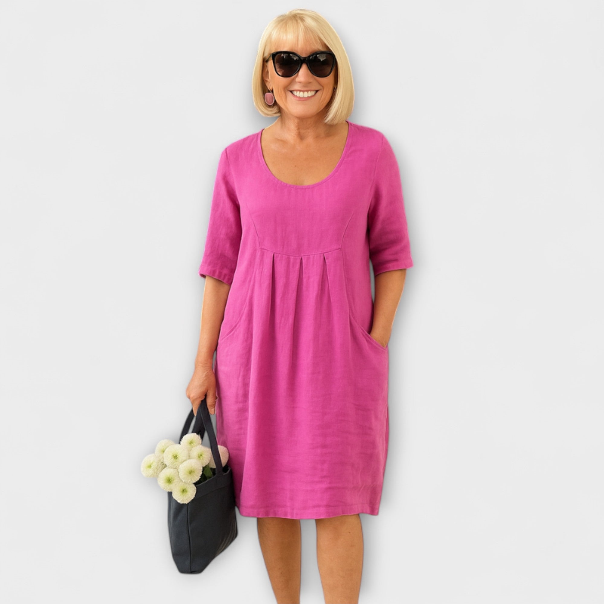 Marley - lu?na lniana sukienka z kieszeniami