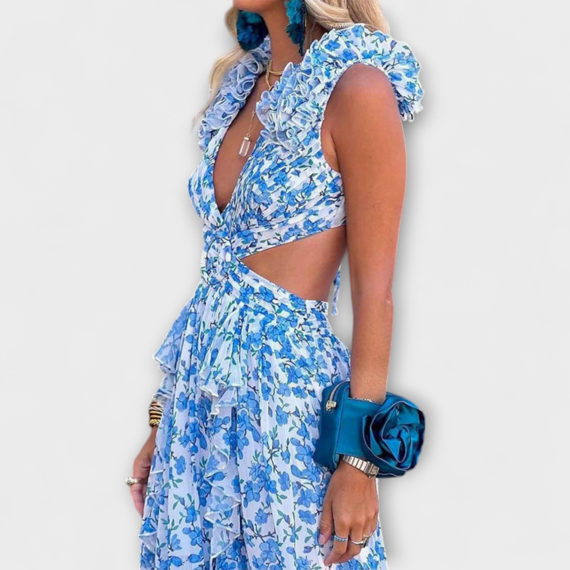 Elin - sukienka maxi z falbankami i wyci?ciami