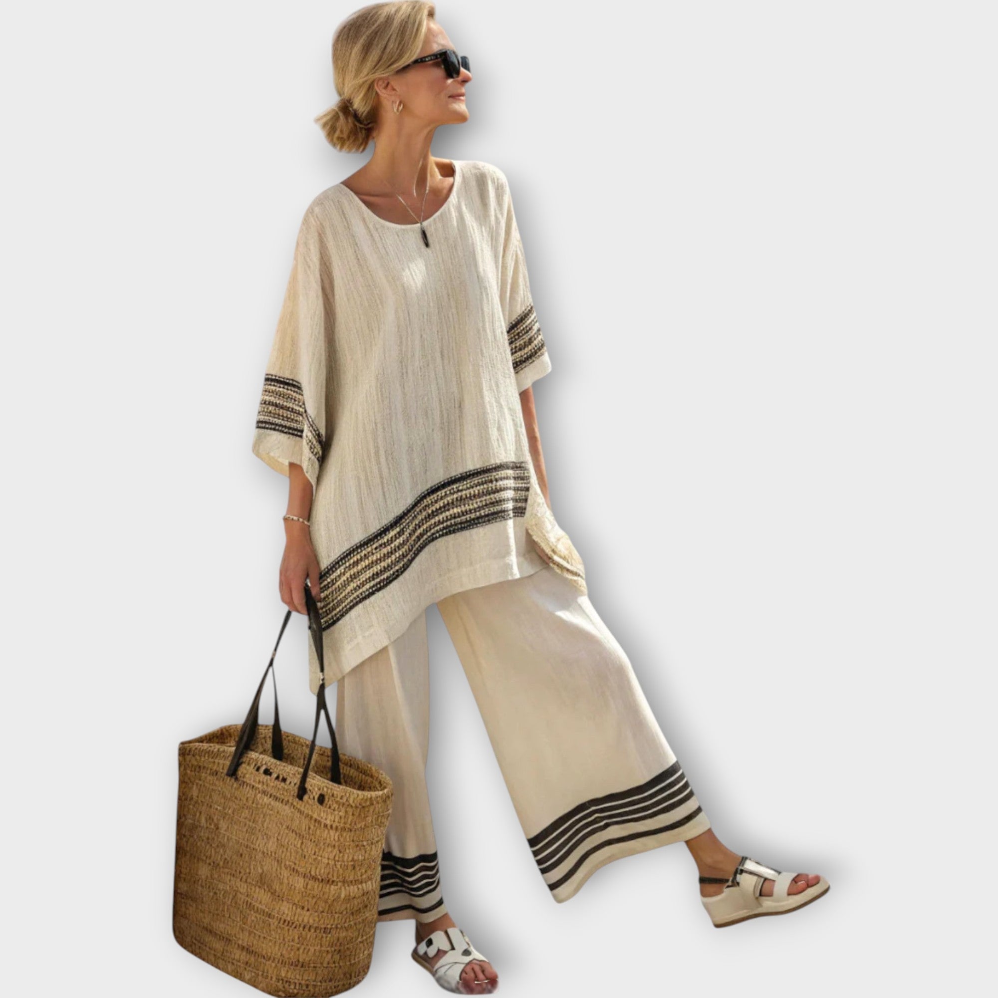 Anila - Elegancki dwucz??ciowy komplet w paski