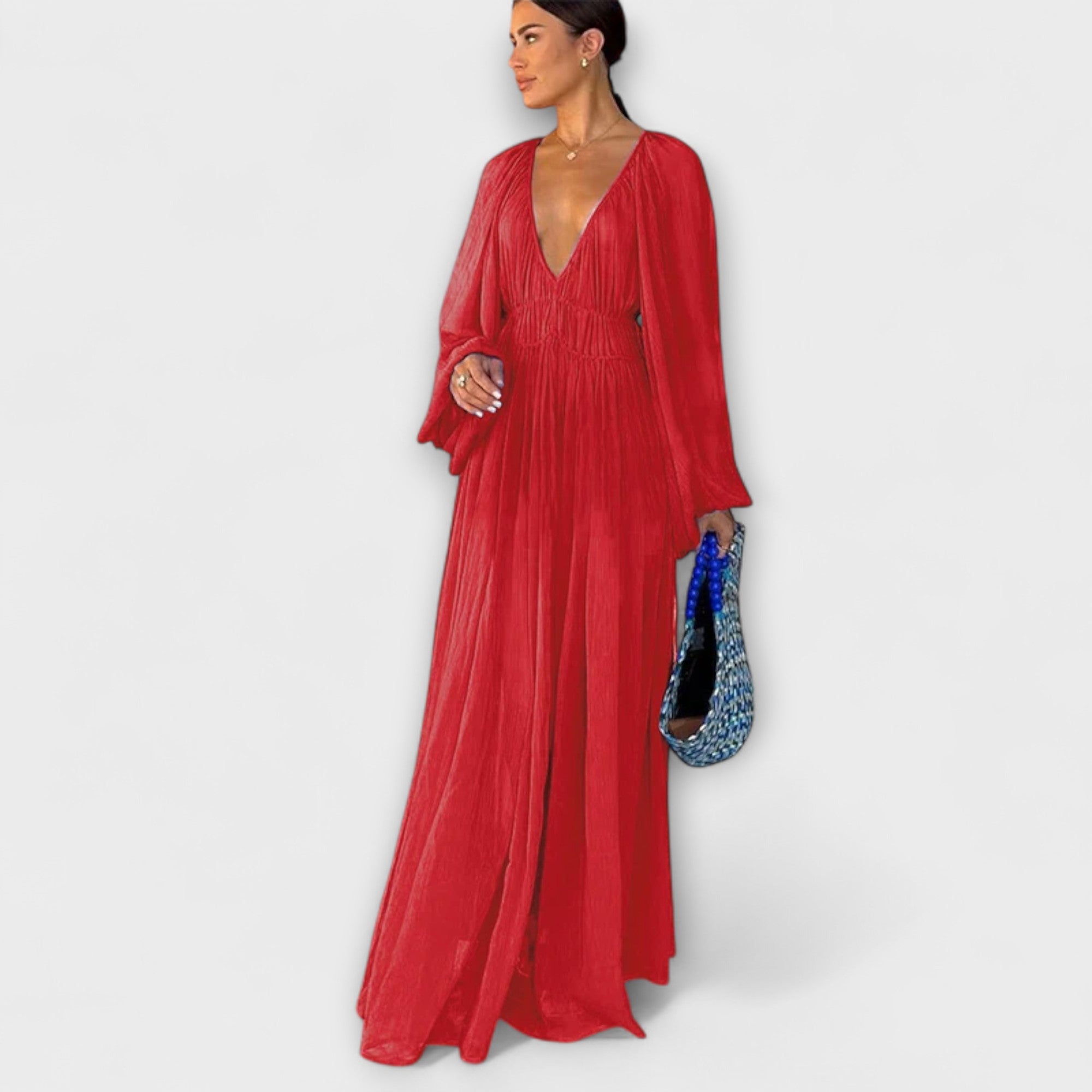 Elegancka plisowana sukienka z d?ugim r?kawem