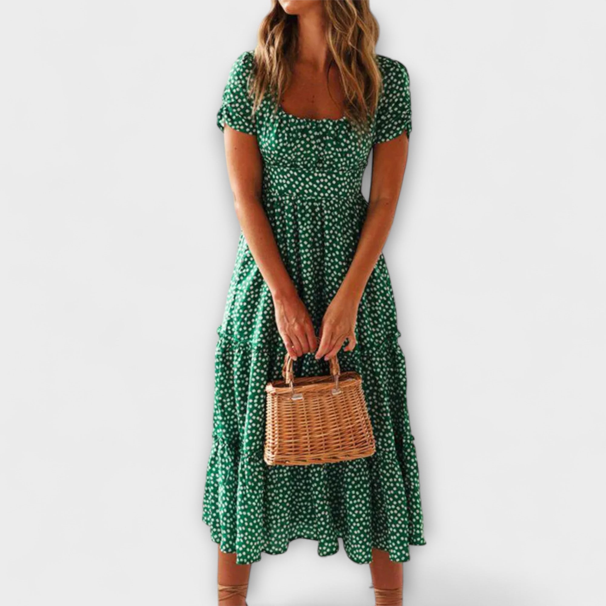 Vintage kwiecisty nadruk bufiaste r?kawy maxi sukienka