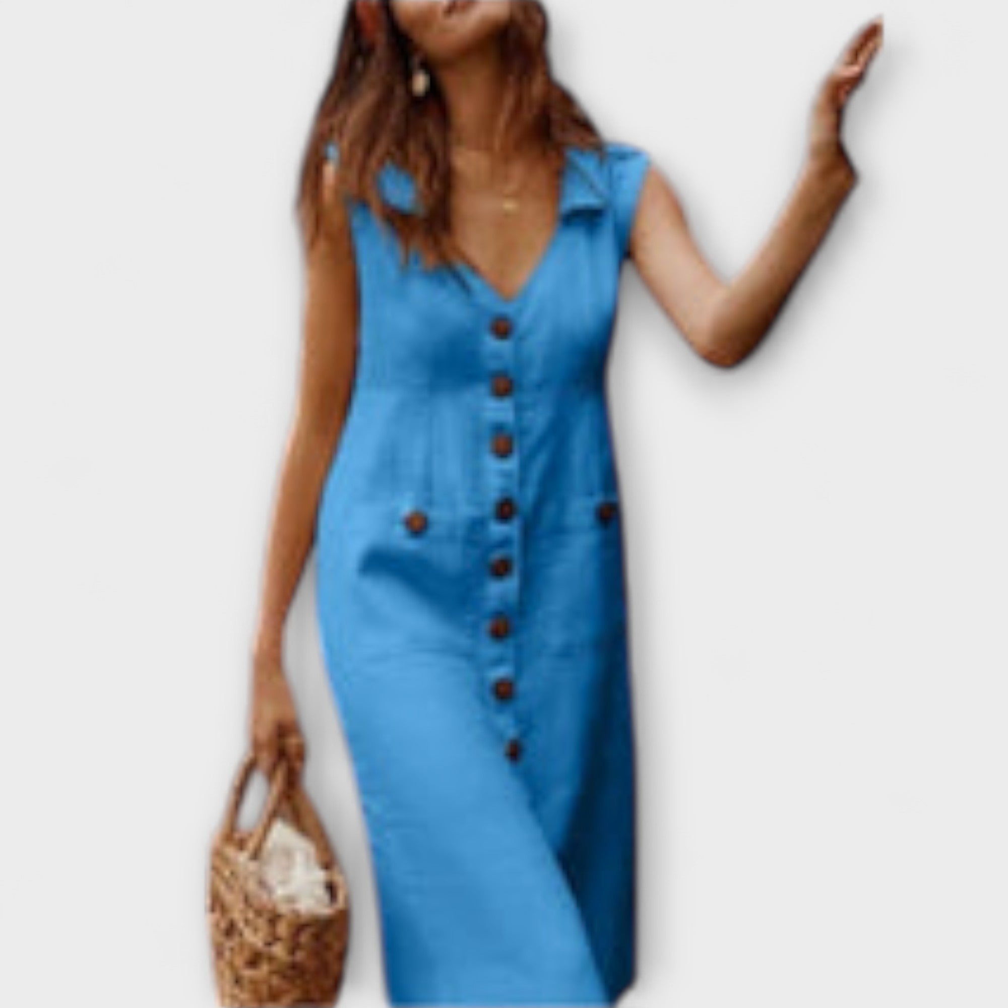 Nora – sukienka o linii A z bawe?nianego lnu z wywijanym ko?nierzykiem