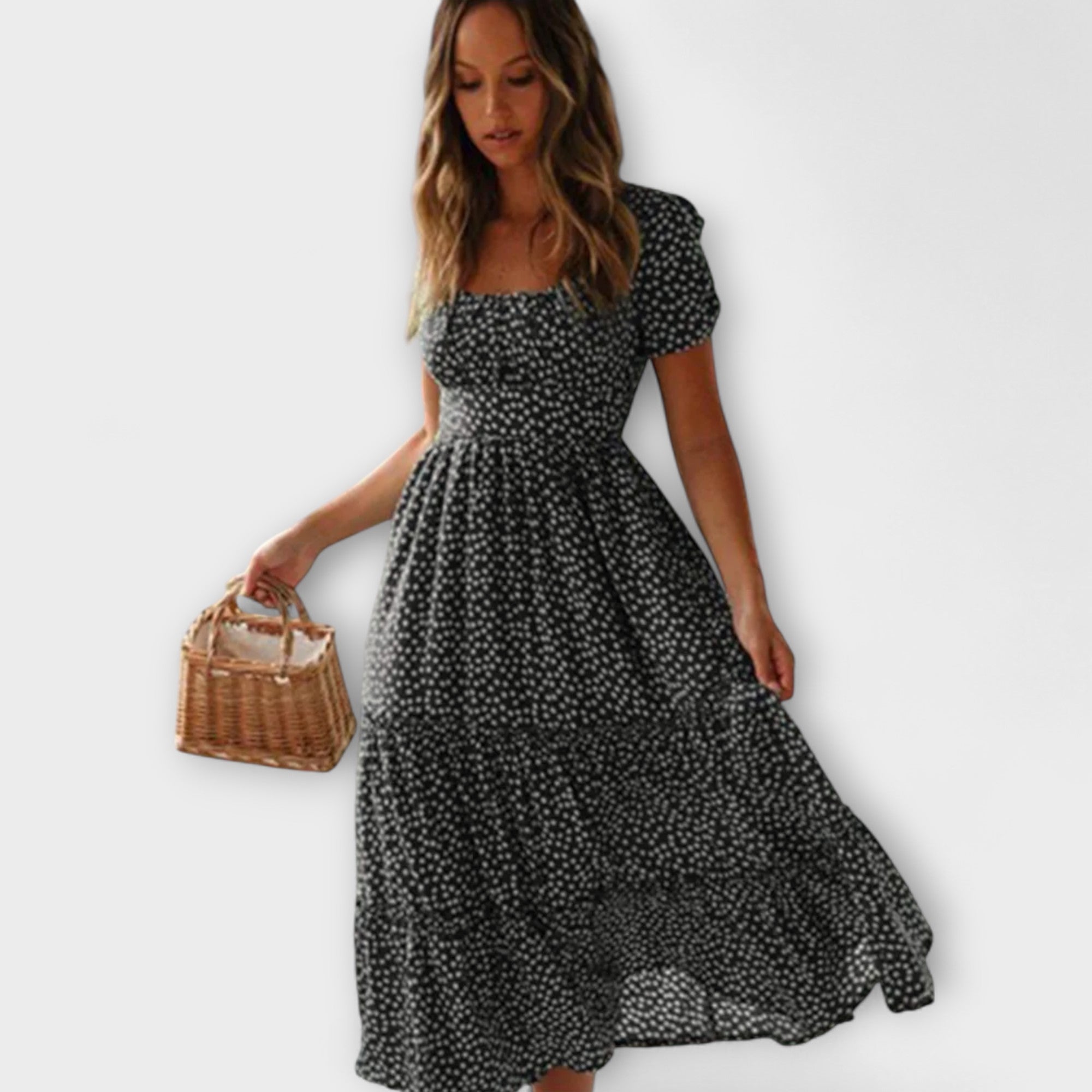 Vintage kwiecisty nadruk bufiaste r?kawy maxi sukienka