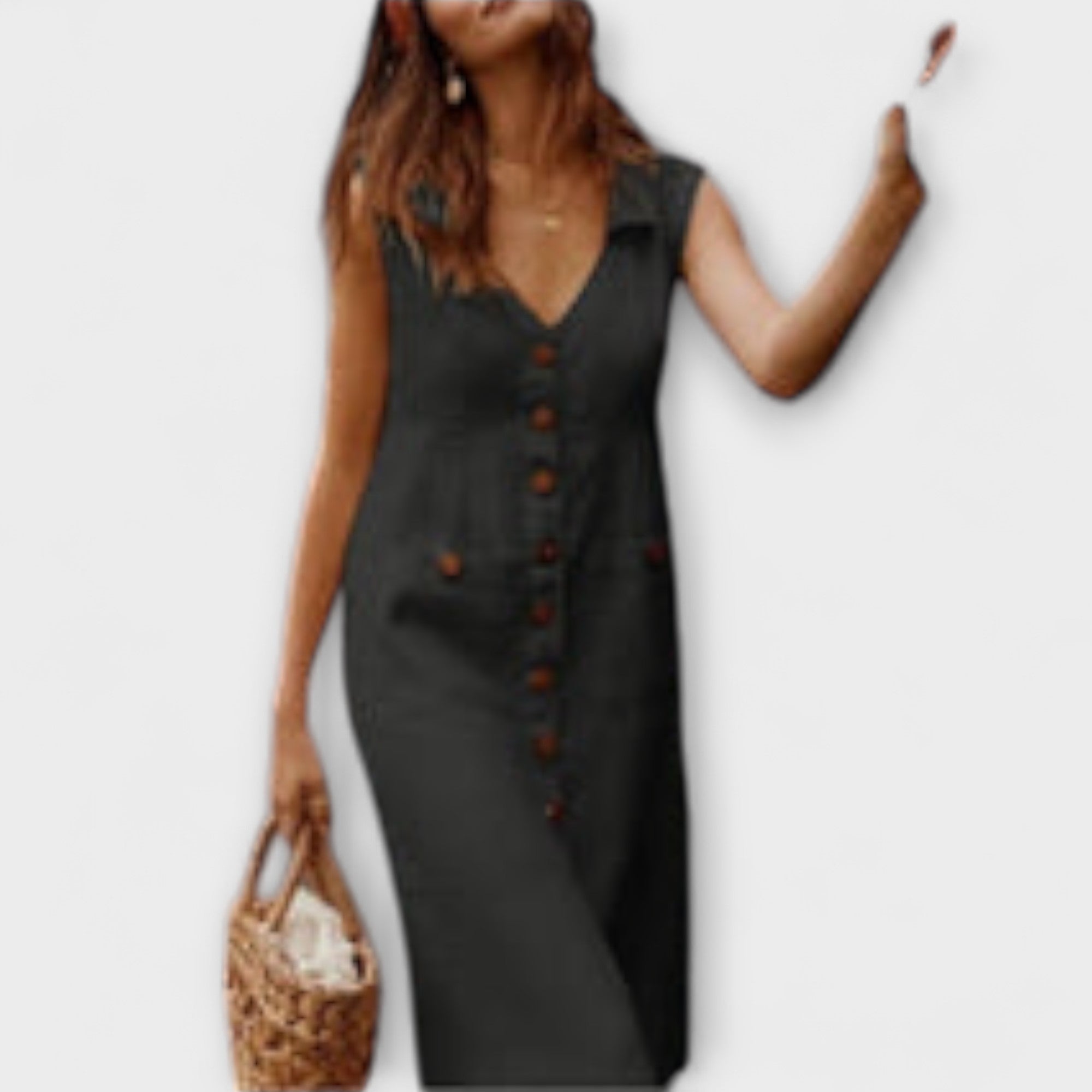 Nora – sukienka o linii A z bawe?nianego lnu z wywijanym ko?nierzykiem