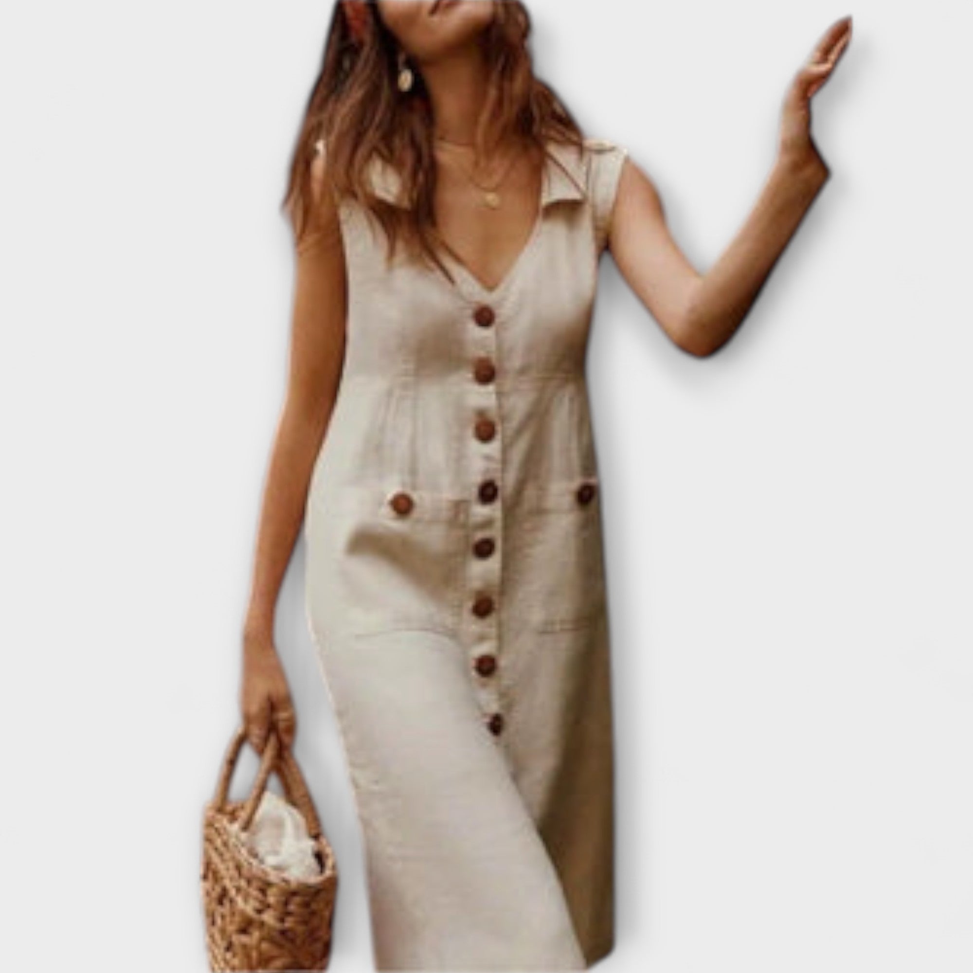 Nora – sukienka o linii A z bawe?nianego lnu z wywijanym ko?nierzykiem