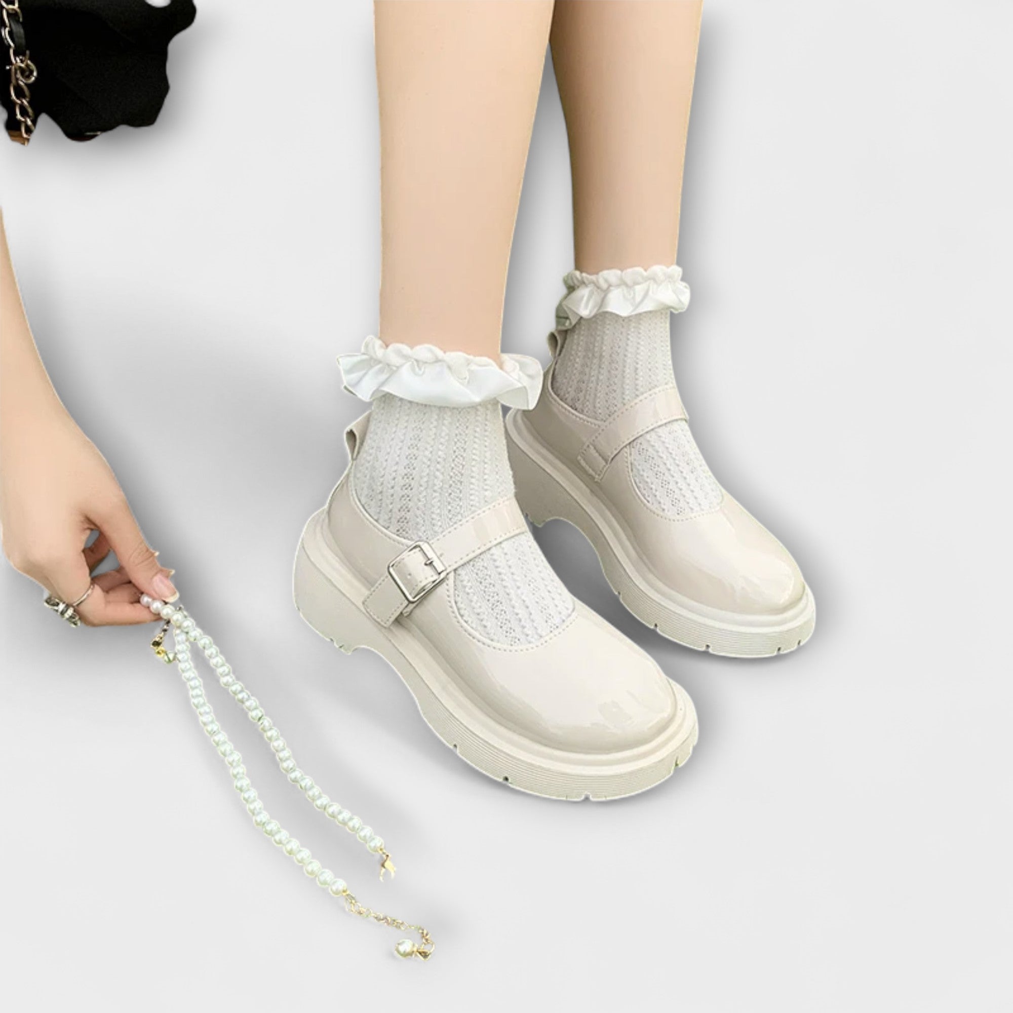 Pearl - Luksusowe skórzane buty Mary Jane z koralikami