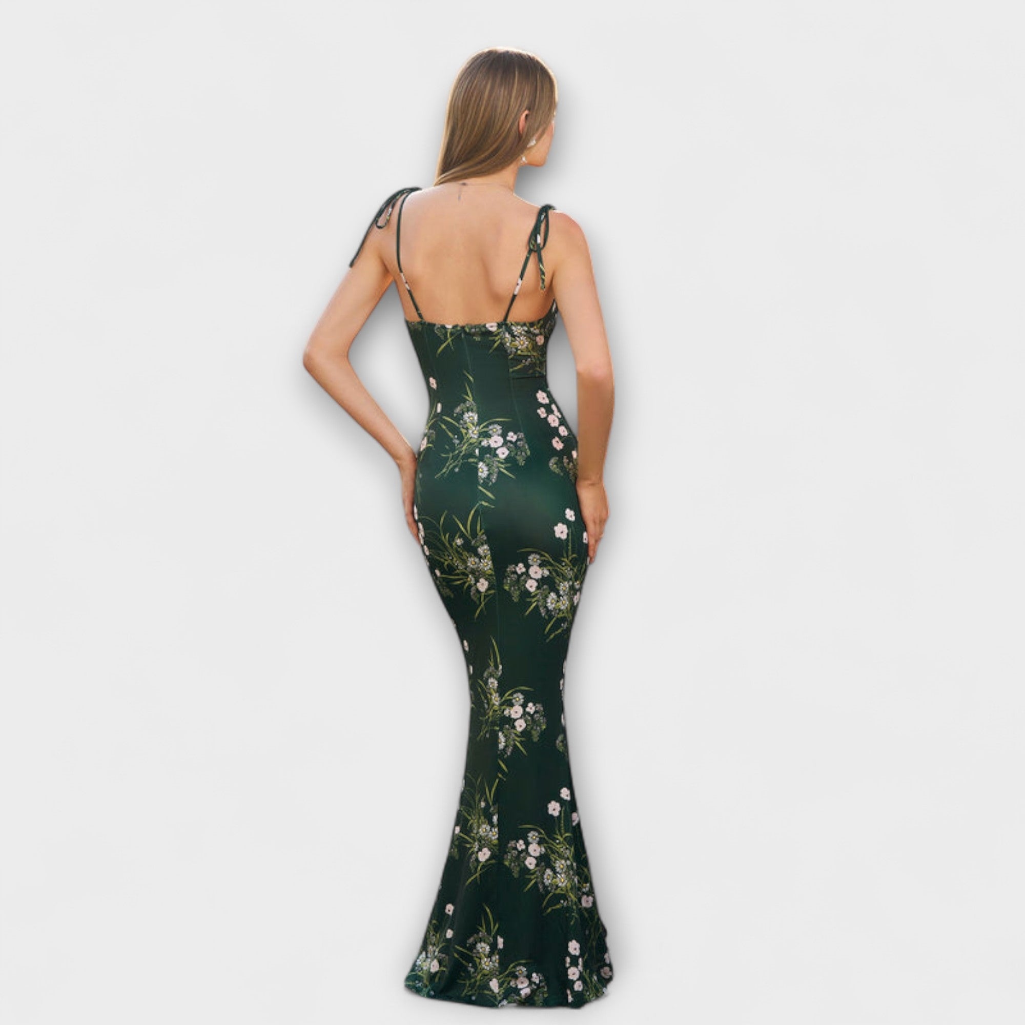 Thalia - sukienka na studniówk? w kwiatowy nadruk z wi?zanymi rami?czkami