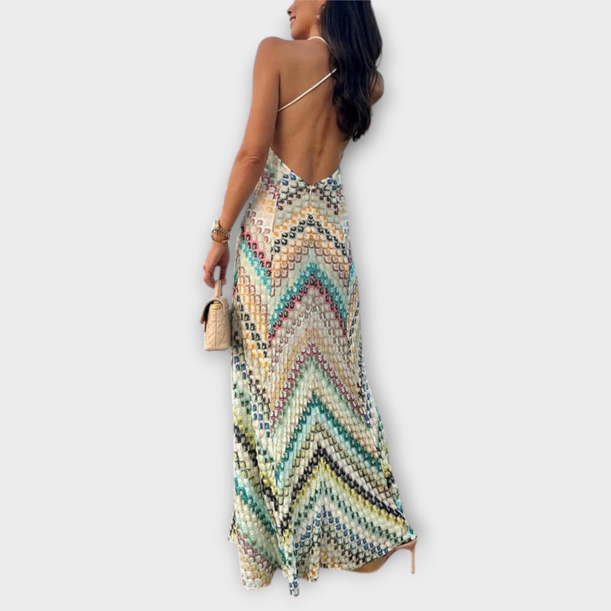 Remi - Missoni Kolorowa sukienka maxi w jode?k?
