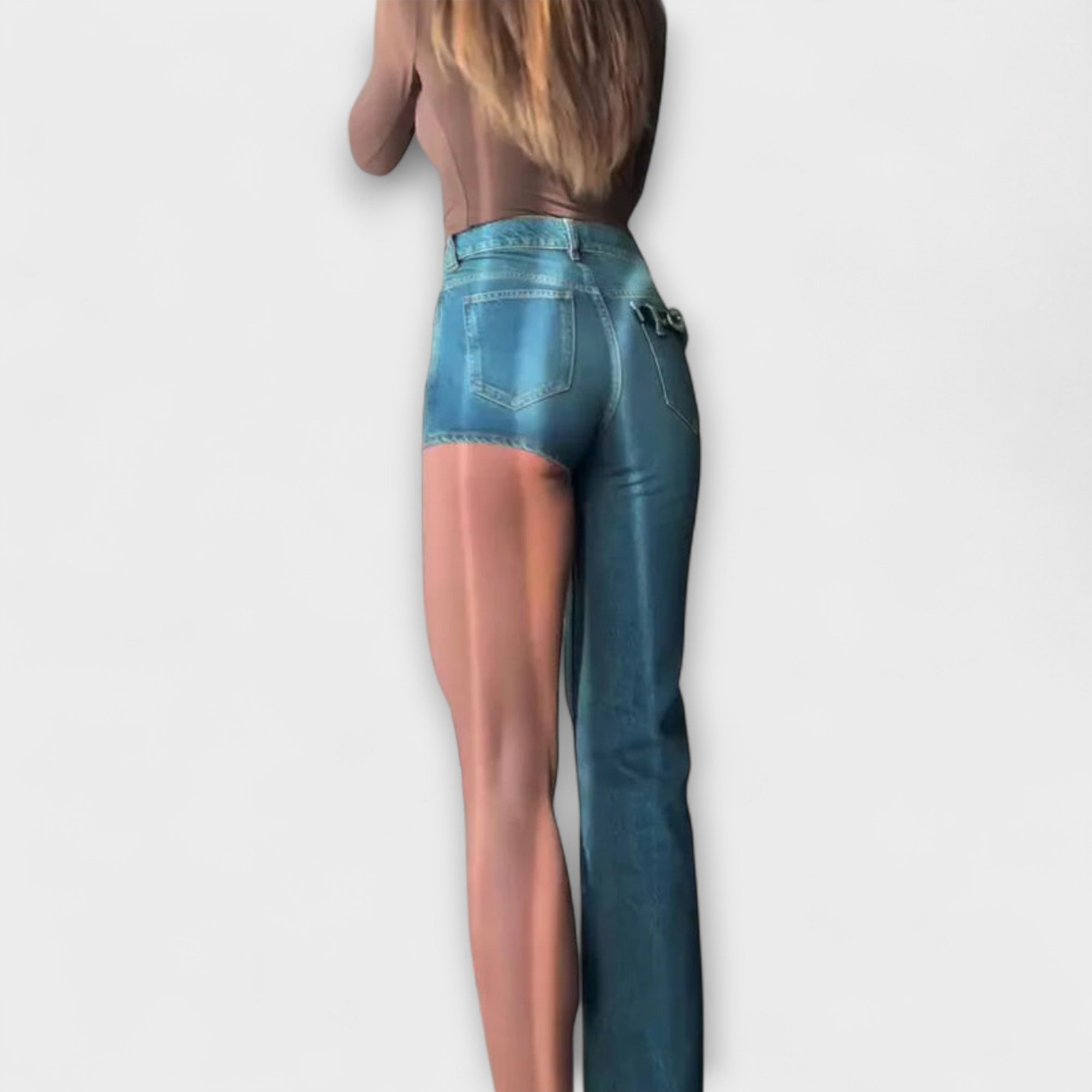 Astra - Modne asymetryczne szorty jeansowe z paskiem na rami?