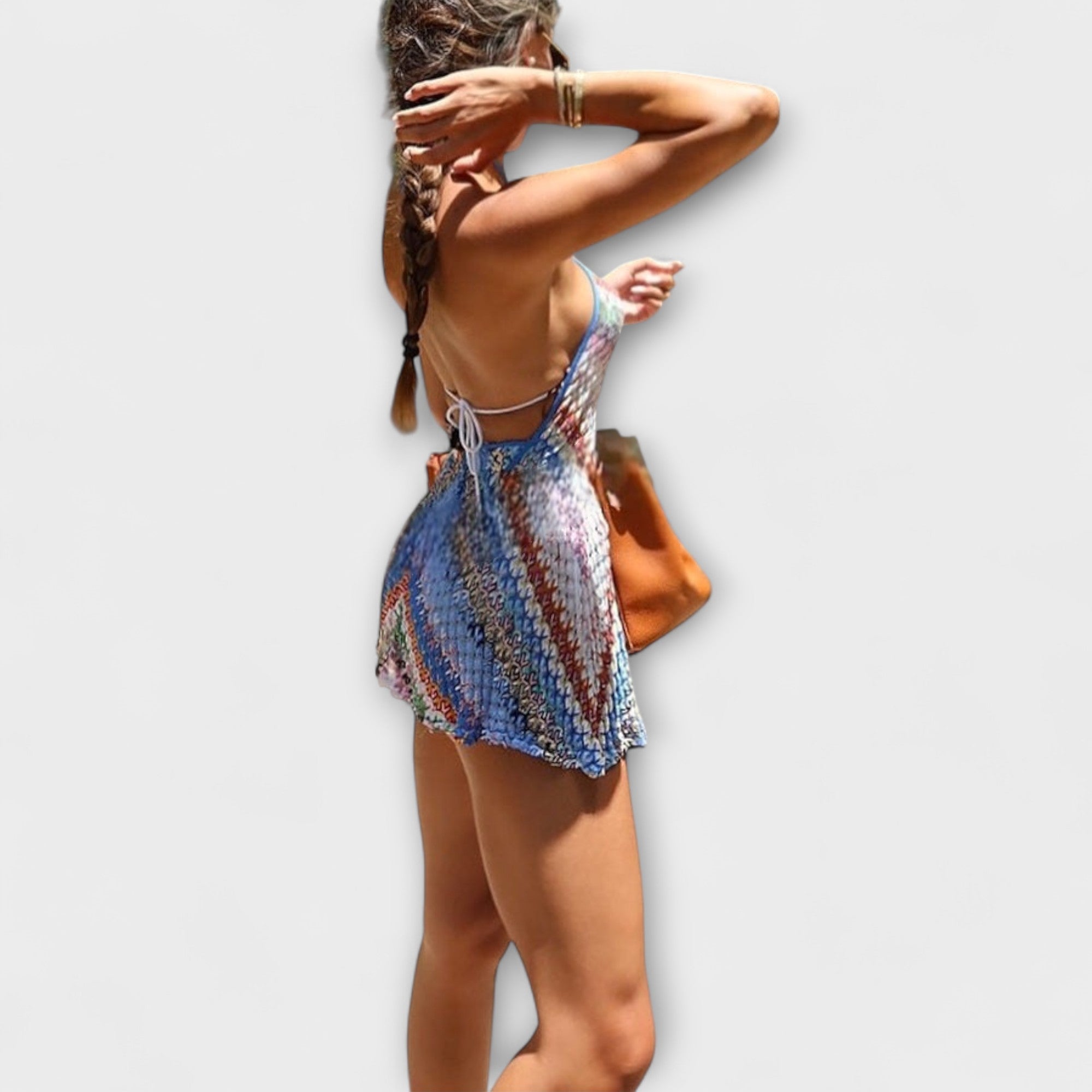 Helina - Kolorowy pajacyk z dzianiny bez pleców