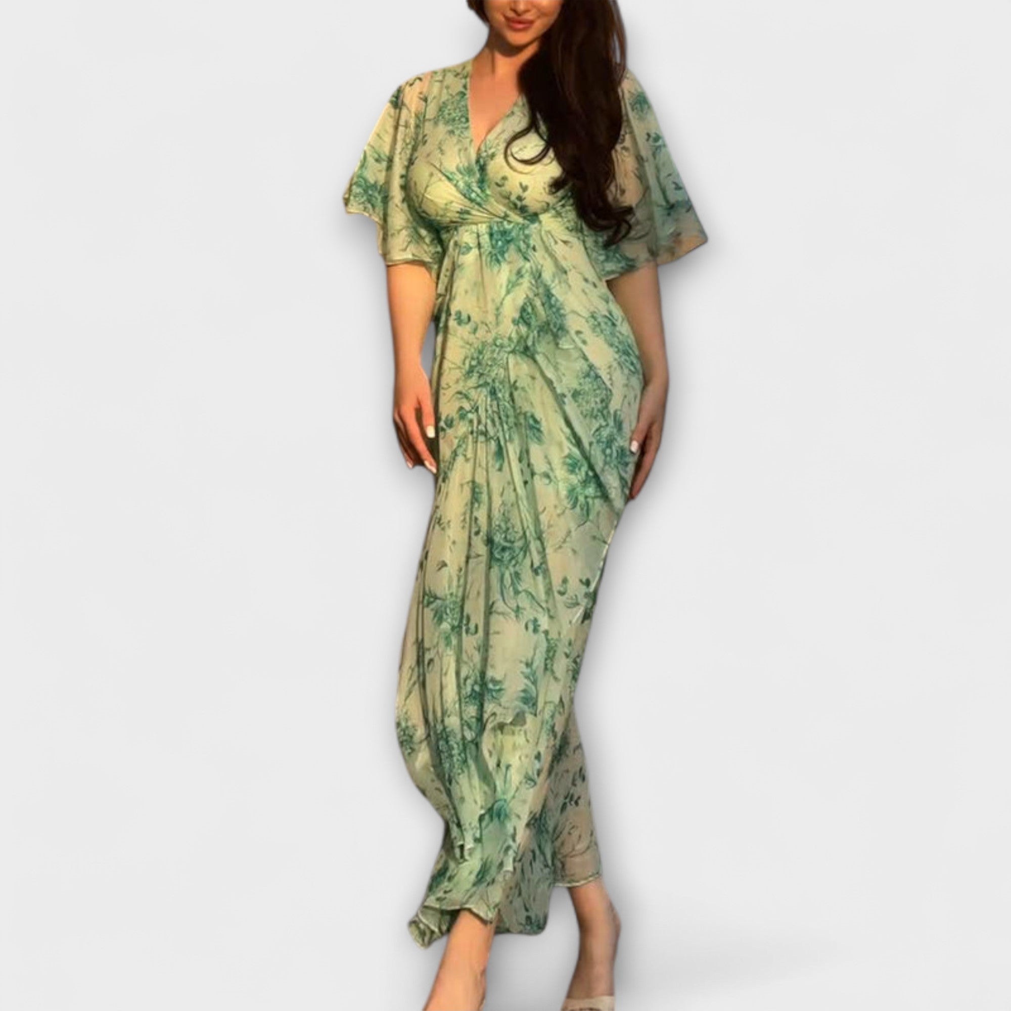 Lana - Elegancka sukienka z dekoltem w serek w kwiaty