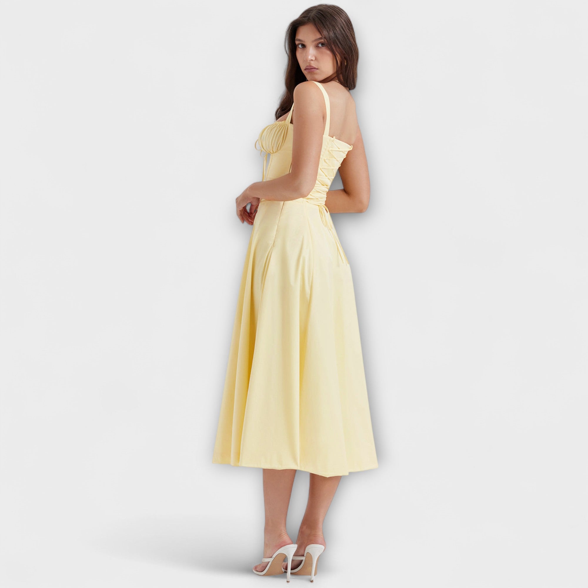 Zipporas - Dopasowana gorsetowa sukienka z nowoczesnym wiosennym kwiatowym nadrukiem