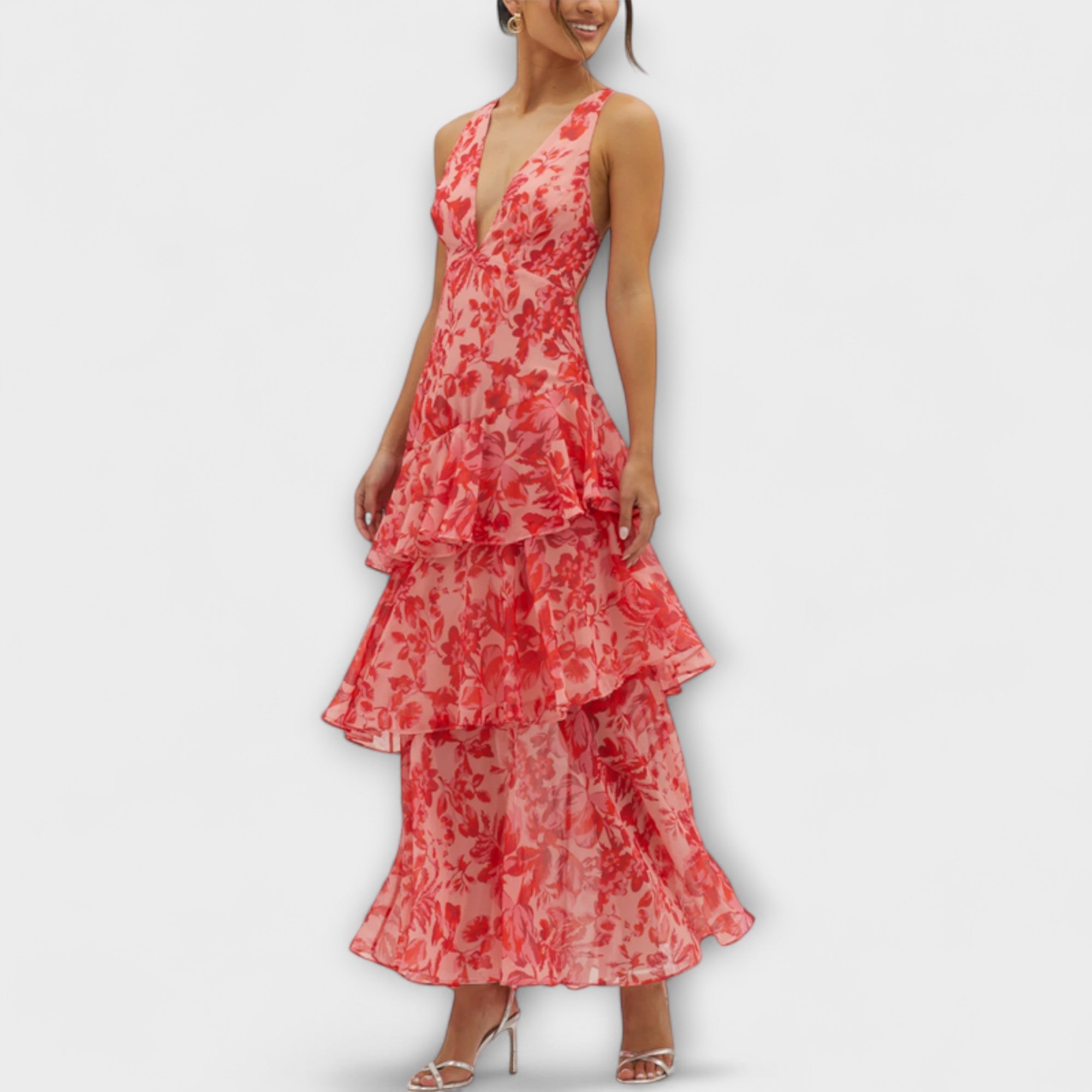 Domenica - Szyfonowa sukienka z dekoltem w serek i warstwami