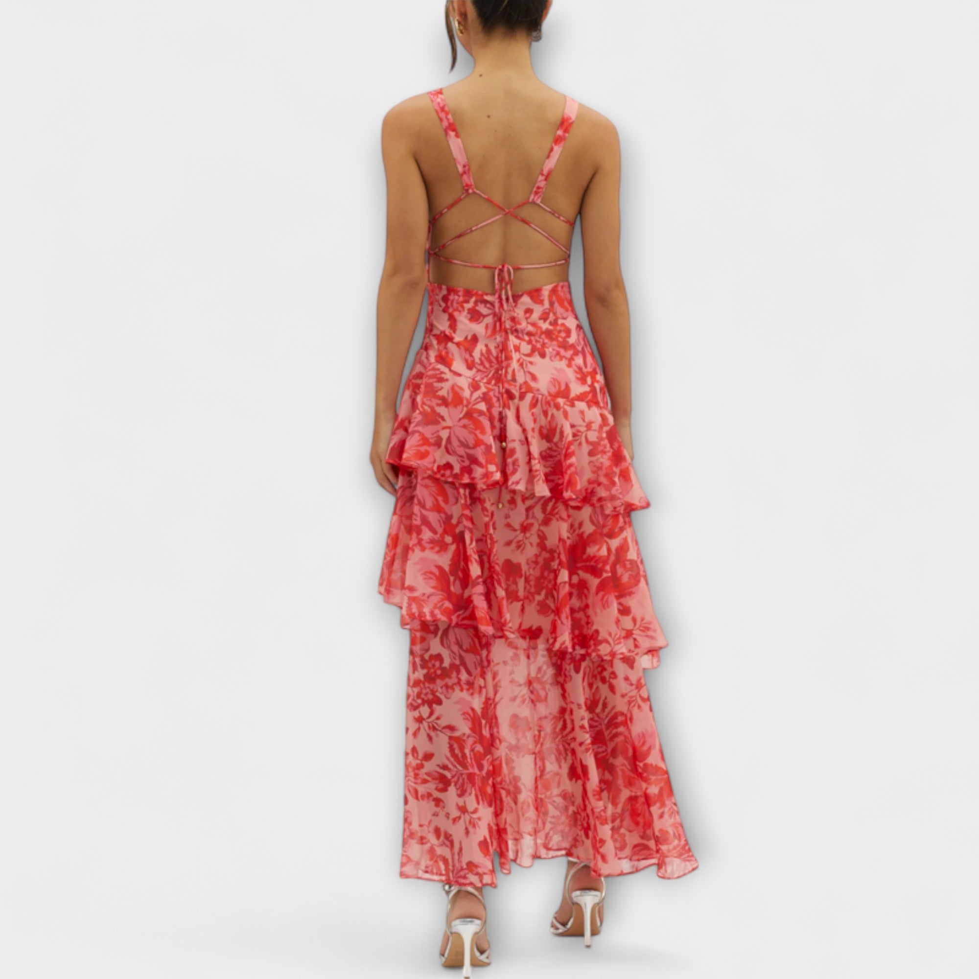 Domenica - Szyfonowa sukienka z dekoltem w serek i warstwami