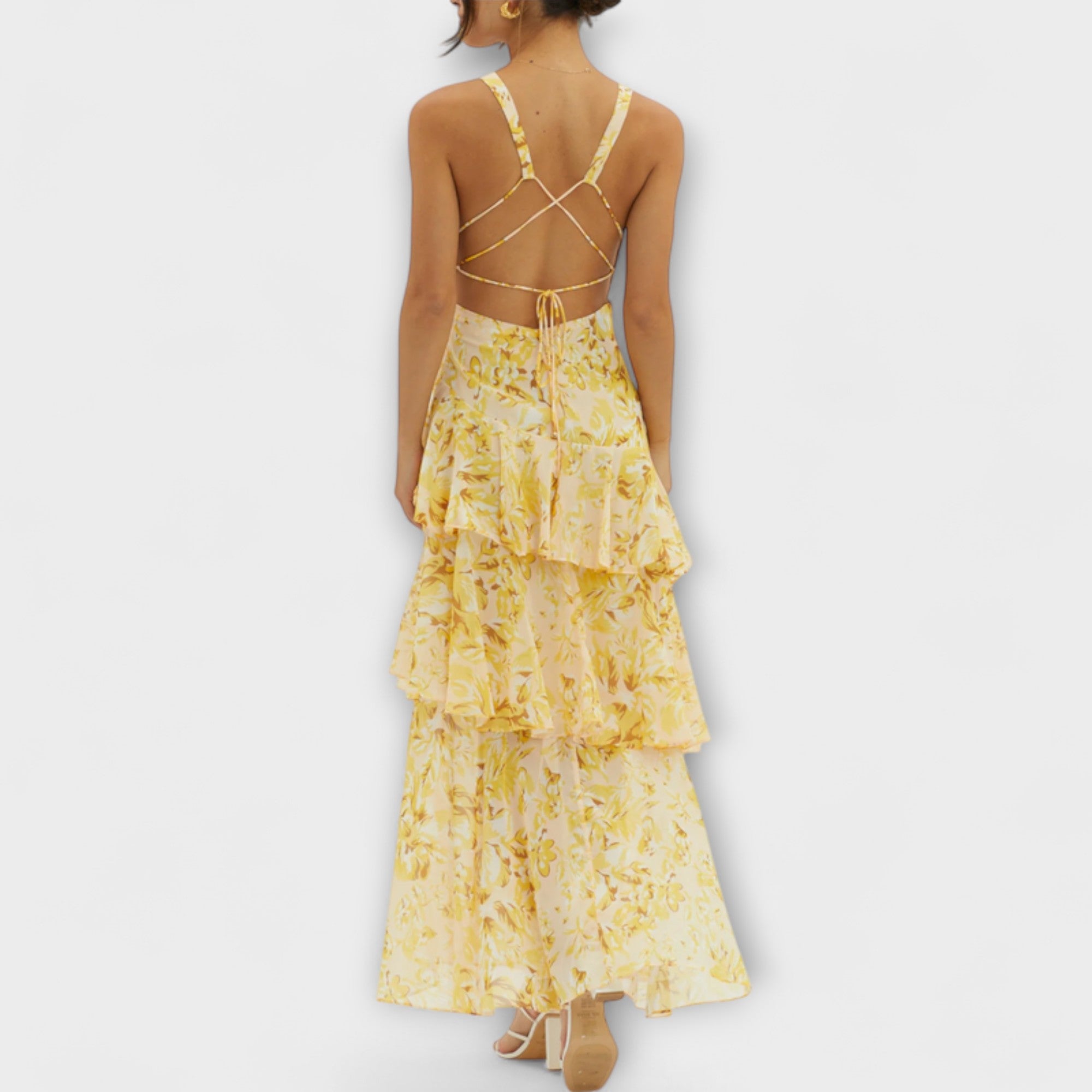 Domenica - Szyfonowa sukienka z dekoltem w serek i warstwami